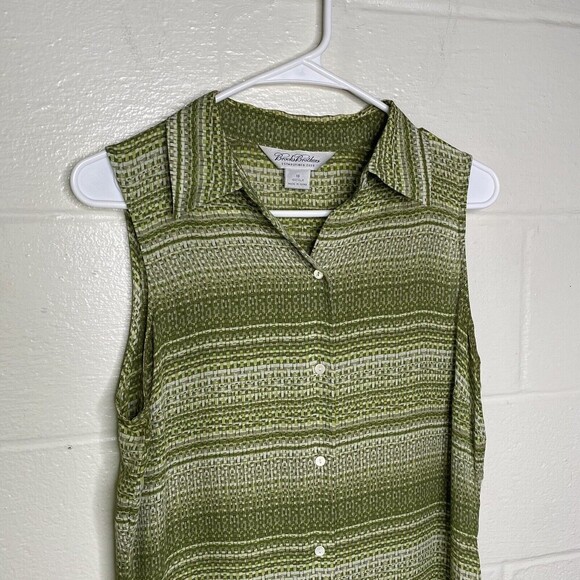Brooks Brother silk Blouse Top Size 10 Green Button Down Sleeveless - Picture 3 of 7